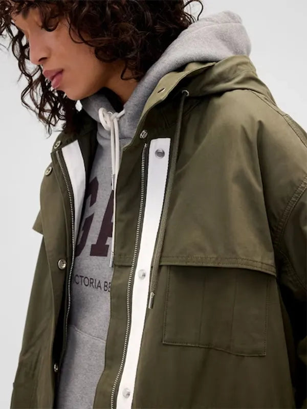 Gap x Victoria Beckham Parka Jacket Jacket unisex detail view 3 | Dash Racegear — Gap x Victoria Beckham 2026 khaki parka jacket, clean utility design for modern streetwear layering.