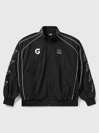 Born x Raised x Gatorade Track Jacket Jacket unisex front product view | Dash Racegear — Born x Raised x Gatorade 2026 black full-zip track jacket with a relaxed unisex fit and sporty street appeal.