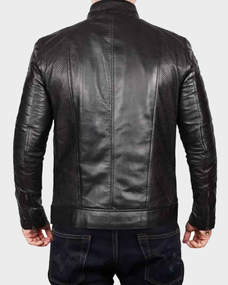 Black Johnson Men Leather Jacket Leather Jacket men detail view 2 | Dash Racegear — Black Johnson Men Leather Jacket