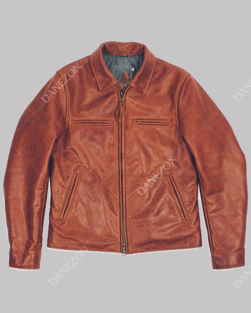 Golden Bear Leather Jacket Leather Jacket unisex front product view | Dash Racegear — Brown Leather Golden Bear Jacket for Sale