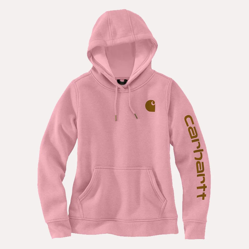 Pink Carhartt Sleeve Logo Hoodie Hoodie unisex detail view 2 | Dash Racegear — Detailed shot of the Carhartt logo branding on the sleeve, making a bold statement.