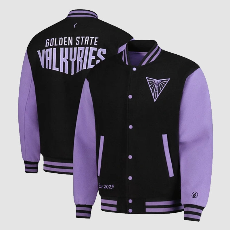 Golden State Valkyries FISLL Eclipse Varsity Jacket Varsity Jacket unisex front product view | Dash Racegear — Golden State FISLL Jacket – Eclipse Varsity Fan Favorite