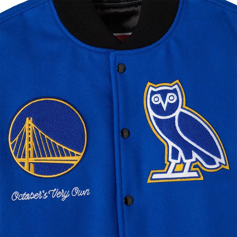 Golden State Warriors OVO x NBA Varsity Jacket Varsity Jacket unisex detail view 3 | Dash Racegear — Golden State Warriors OVO collab varsity jacket