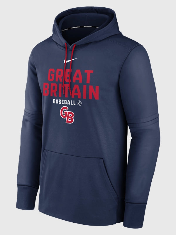 Great Britain 2026 World Baseball Classic Hoodie Hoodie unisex detail view 2 | Dash Racegear — Nike Therma hoodie in navy, Great Britain Baseball 2026 World Baseball Classic edition, warm and sporty.