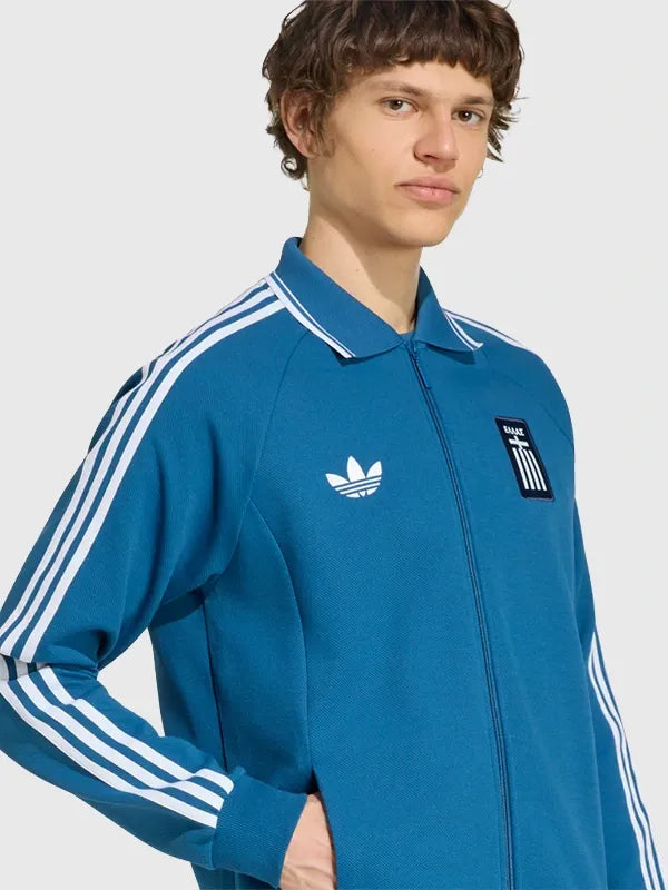 Adidas Greece 2026 Away Anthem Jacket Jacket unisex detail view 3 | Dash Racegear — 2026 Adidas Greece Blue Anthem Jacket unisex fit blends national pride with modern athletic style for travel and game days