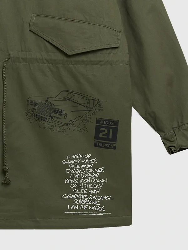 Carnival x Oasis Legendary Parka Jacket Jacket unisex detail view 5 | Dash Racegear — Legendary Carnival x Oasis 2026 green parka jacket, insulated and ideal for unisex casual styling.