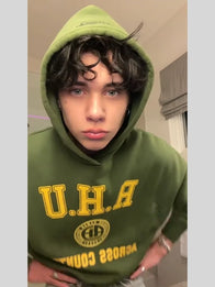Landon Barker Green Hoodie Hoodie unisex detail view 3 | Dash Racegear — Landon Barker Rhude Hoodie in green, unisex pullover style with signature edge for fans of elevated streetwear.