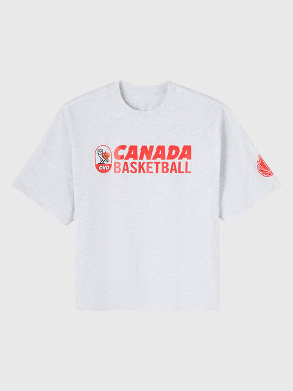 OVO Canada Basketball T-Shirt Shirt unisex front product view | Dash Racegear — October’s Very Own 2026 Canada Basketball Grey T Shirt celebrates national hoops pride with clean everyday street fashion