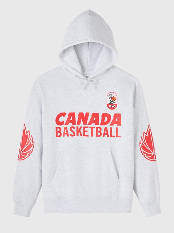 OVO Canada Basketball Hoodie Hoodie unisex front product view | Dash Racegear — October’s Very Own 2026 Canada Basketball Grey Fleece Pullover Hoodie wraps everyday warmth around proud national hoops spirit