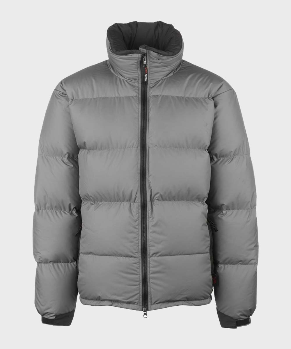Grey Puffer Down Jacket Puffer Jacket unisex front product view | Dash Racegear — Stylish Grey Puffer Hooded Winter Jacket