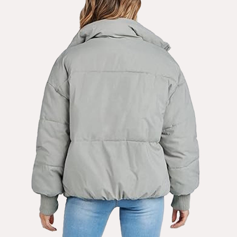 Womens Grey Puffer Jacket Puffer Jacket women detail view 3 | Dash Racegear — Oversized Grey Puffer Jacket