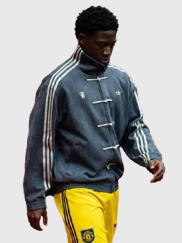 Manchester United Adidas Chinese New Year Jacket Jacket unisex detail view 9 | Dash Racegear — Adidas-inspired Manchester United Chinese New Year jacket in grey featuring a refined suede leather build and versatile unisex street-style appeal