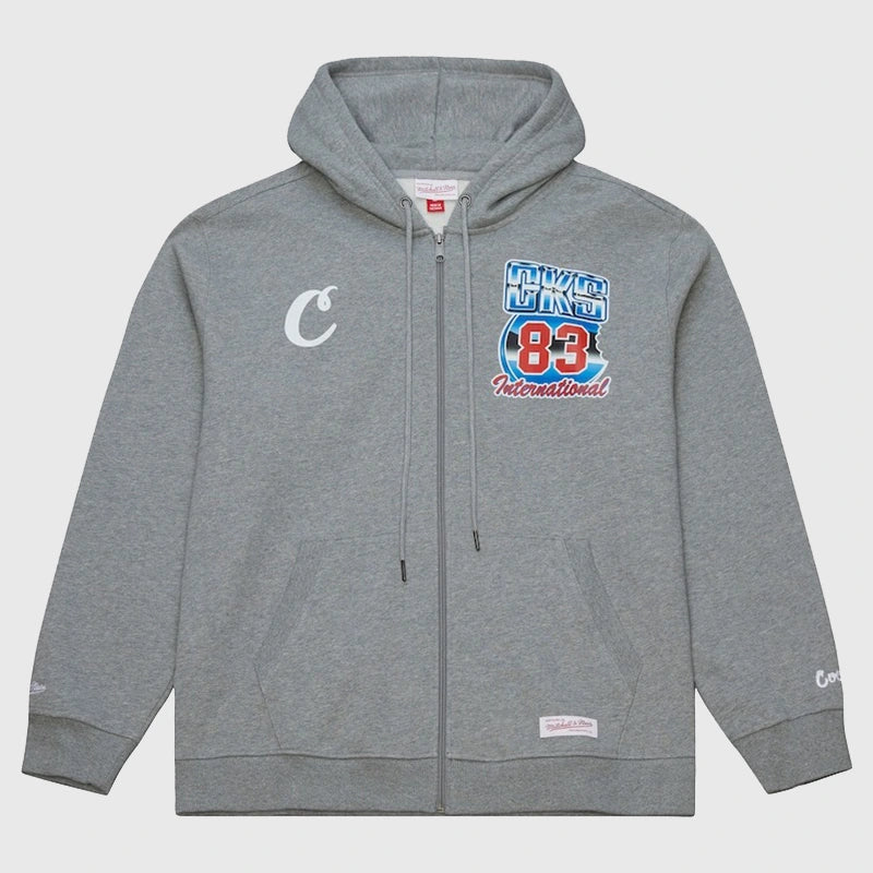 M&N x Cookies Full-Zip Hoodie Hoodie unisex front product view | Dash Racegear — Unisex grey fleece zip-up hoodie from Mitchell & Ness Cookies 2025f