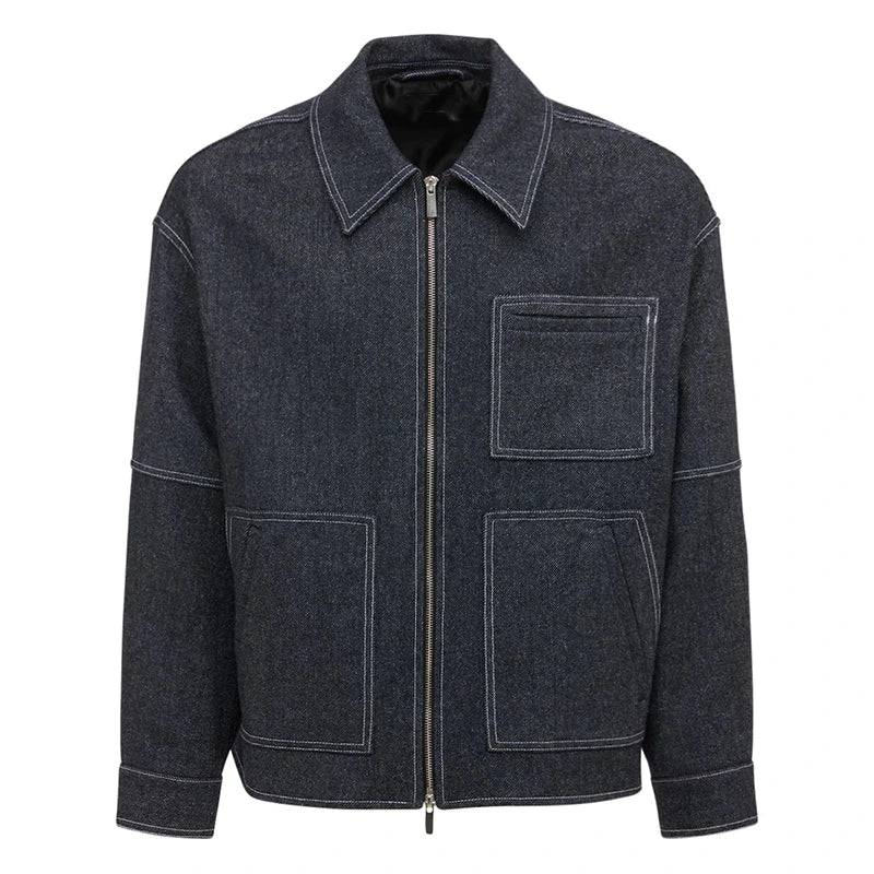 Mens Grey Denim Jacket Denim Jacket men front product view | Dash Racegear — Grey Denim Jacket