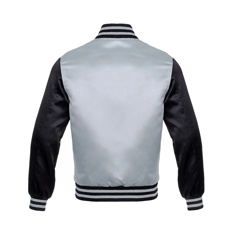 Mens Grey and Black Varsity Jacket Varsity Jacket men detail view 2 | Dash Racegear — Grey Bomber Varsity Jacket