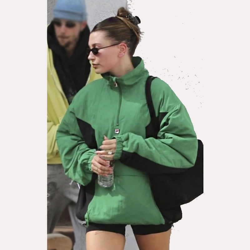 Hailey Bieber Green Half-Zip Anorak Jacket Jacket unisex front product view | Dash Racegear — Casual Green Half-Zip Anorak Jacket – Hailey Bieber Edition
