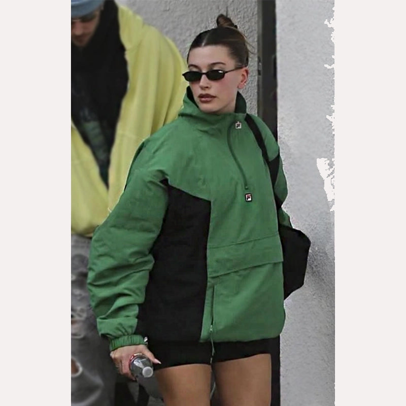 Hailey Bieber Green Half-Zip Anorak Jacket Jacket unisex detail view 2 | Dash Racegear — Hailey Bieber’s Green Half-Zip Jacket – Lightweight & Trendy