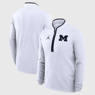Dusty May Michigan Wolverines Half-Zip Sweatshirt Sweatshirt unisex detail view 4 | Dash Racegear — Recreation White Jordan Brand Michigan Wolverines Victory Sweatshirt modeled after Coach Dusty May’s sideline outfit.