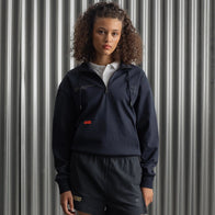 Barça Essentials Half Zip Hoodie Hoodie unisex detail view 3 | Dash Racegear — Unisex design navy fleece half zip hoodie from Barça.
