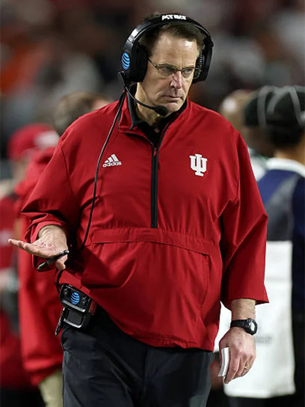 Curt Cignetti 2025 Playoffs Hoosiers Short Sleeve Jacket Jacket unisex detail view 4 | Dash Racegear — Red Adidas Indiana Hoosiers 1/4 Zip Coaches Jacket, lightweight short sleeve design ideal for active wear.