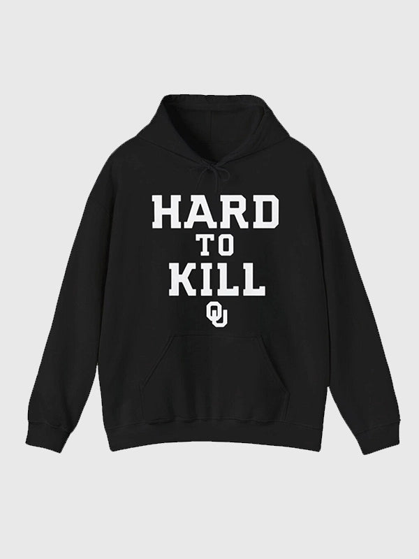 Hard to Kill Oklahoma Hoodie Hoodie unisex detail view 4 | Dash Racegear — Hard to Kill Oklahoma black fleece hoodie with pullover fit and bold graphic, made for fans staying warm at games or daily wear.