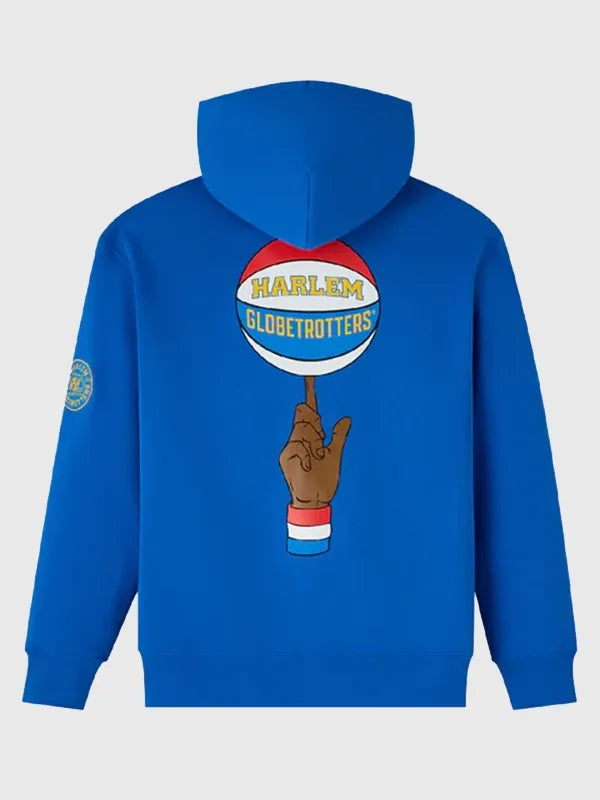 OVO Harlem Globetrotters Hoodie Hoodie unisex detail view 2 | Dash Racegear — Blue Harlem Globetrotters fleece hoodie with pouch pocket, ideal for fans wearing it daily.