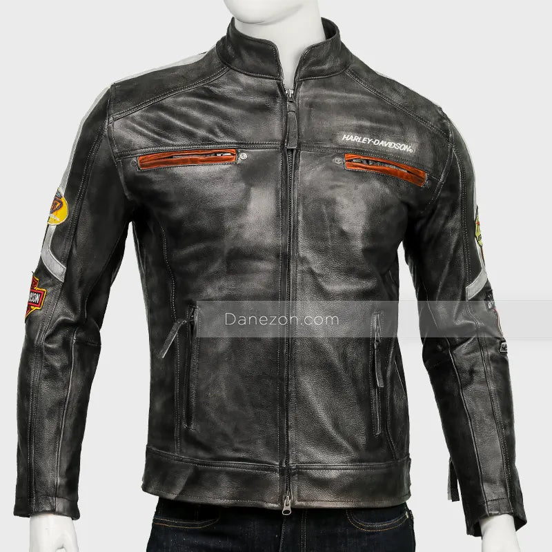 Harley Davidson Cafe Racer Jacket Jacket unisex front product view | Dash Racegear — Harley Davidson Cafe Racer Mens Leather Jacket