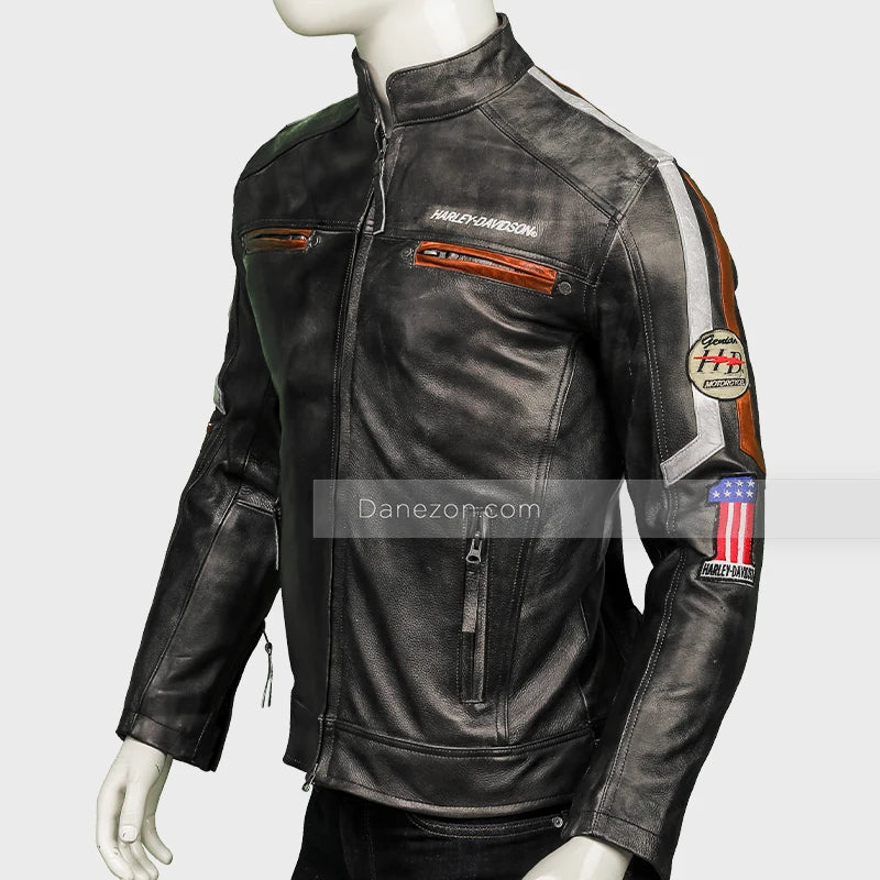 Harley Davidson Cafe Racer Jacket Jacket unisex detail view 3 | Dash Racegear — Harley Davidson Cafe Racer Distressed Leather Jacket Mens