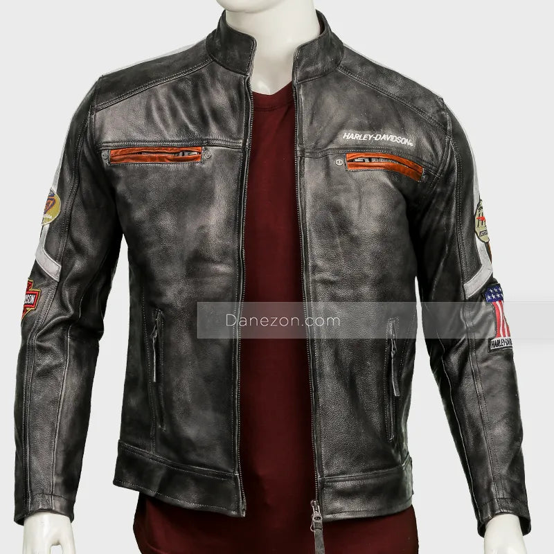 Harley Davidson Cafe Racer Jacket Jacket unisex detail view 2 | Dash Racegear — Mens Harley Davidson Cafe Racer Distressed Leather Jacket