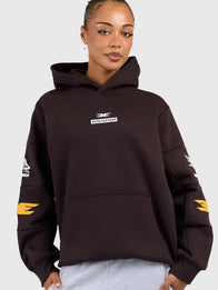 AFL x Elite Eleven Hawthorne Hawks Hoodie Hoodie unisex front product view | Dash Racegear — 2026 Hawthorn Hawks AFL x Elite Eleven Retro Hoodie Brown featuring classic team-inspired design and soft everyday comfort.