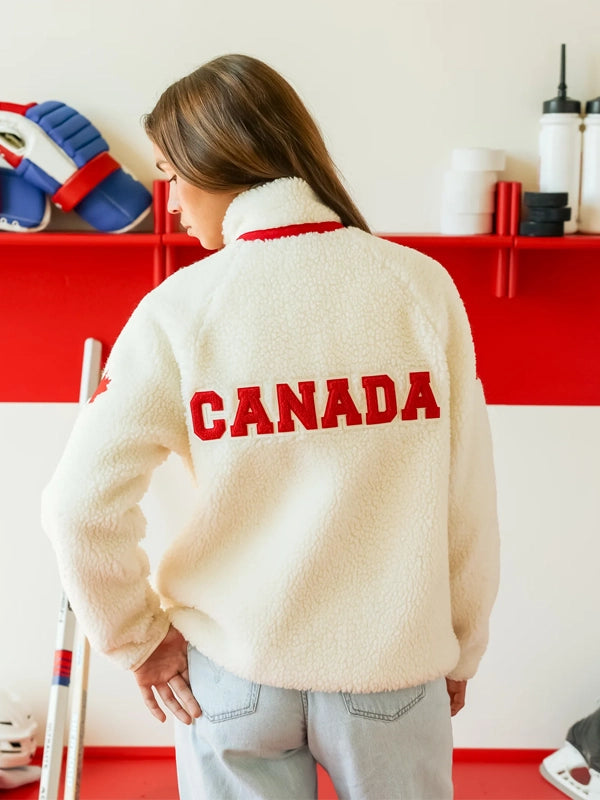 Province of Canada x Heated Rivalry Fleece Jacket Jacket unisex detail view 7 | Dash Racegear — Cream sherpa jacket 2026 edition featuring soft texture and minimalist streetwear design