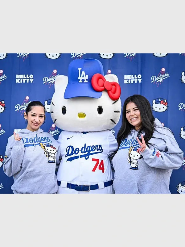 Dodgers Hello Kitty Hoodie Hoodie unisex detail view 3 | Dash Racegear — Dodgers 2026 Hello Kitty Night grey hoodie, soft fabric and playful design for everyday fan support.