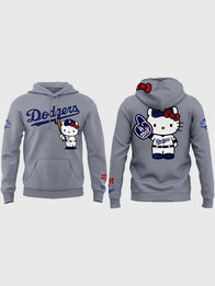 Dodgers Hello Kitty Hoodie Hoodie unisex detail view 5 | Dash Racegear — LA Dodgers Hello Kitty 2026 grey hoodie, relaxed streetwear fit made for sporty casual looks.