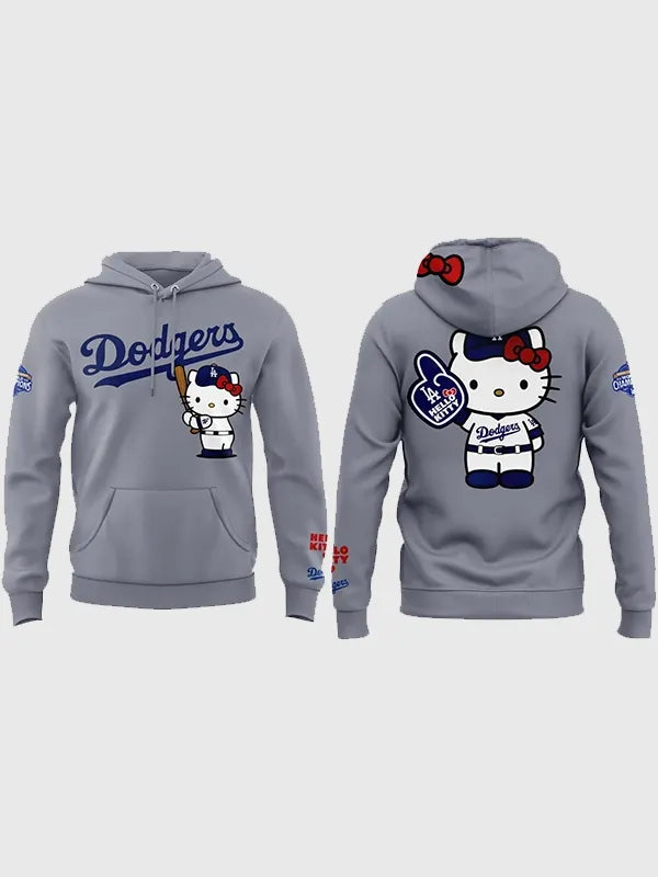 Dodgers Hello Kitty Hoodie Hoodie unisex detail view 5 | Dash Racegear — LA Dodgers Hello Kitty 2026 grey hoodie, relaxed streetwear fit made for sporty casual looks.