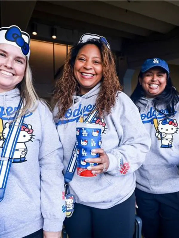 Dodgers Hello Kitty Hoodie Hoodie unisex detail view 2 | Dash Racegear — 2026 Hello Kitty Night Dodgers hoodie, grey colorway with soft fleece for cozy daily wear.