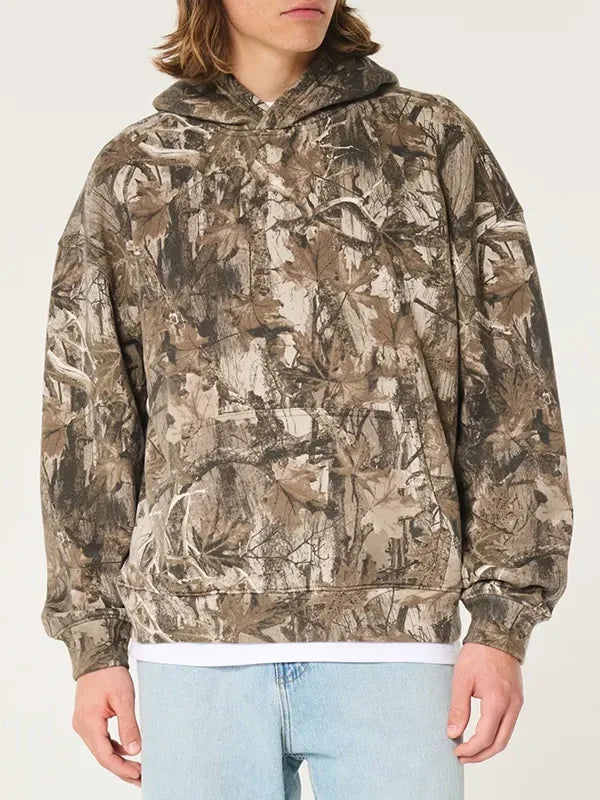Hollister Camo Hoodie Hoodie unisex detail view 2 | Dash Racegear — Grey Hollister Camo Boxy Pullover Hoodie, unisex, cozy and relaxed for streetwear, lounging, or layering.