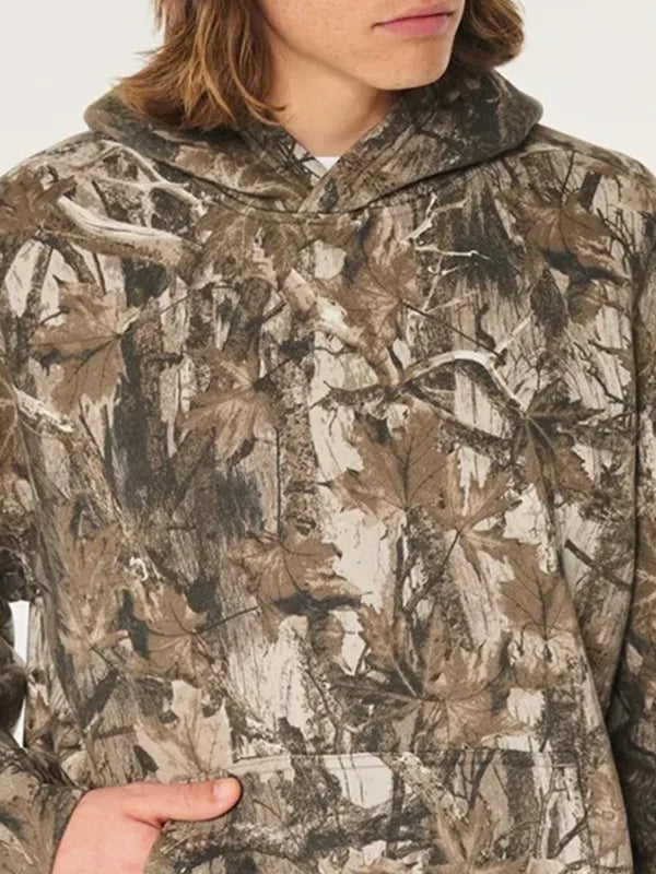 Hollister Camo Hoodie Hoodie unisex detail view 3 | Dash Racegear — Hollister Grey Camo Boxy Hoodie, pullover style, soft fleece perfect for men and women staying warm outdoors.