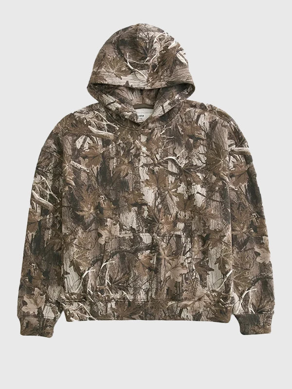 Hollister Camo Hoodie Hoodie unisex front product view | Dash Racegear — Hollister Camo Boxy Grey Hoodie, pullover style with soft fleece and roomy fit for men and women on casual days.