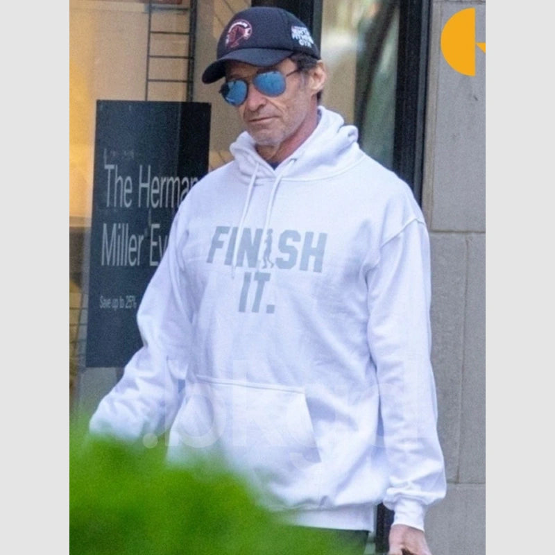 Hugh Jackman Finish It Hoodie Hoodie unisex front product view | Dash Racegear — Hugh Jackman Inspired Hoodie – Finish It Print