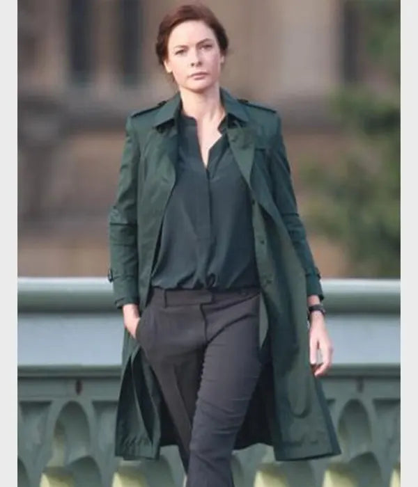 Mission Impossible 5 Ilsa Faust Trench Coat Jacket unisex detail view 3 | Dash Racegear — Mission Impossible Ilsa Faust Green Coat