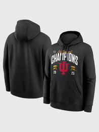 Indiana Hoosiers 2025 National Champions Hoodie Hoodie unisex front product view | Dash Racegear — Black Indiana Hoosiers College Football Playoff 2025 Champions hoodie, fan-favorite style for season-long pride.