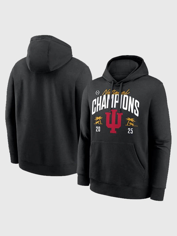 Indiana Hoosiers 2025 National Champions Hoodie Hoodie unisex front product view | Dash Racegear — Black Indiana Hoosiers College Football Playoff 2025 Champions hoodie, fan-favorite style for season-long pride.