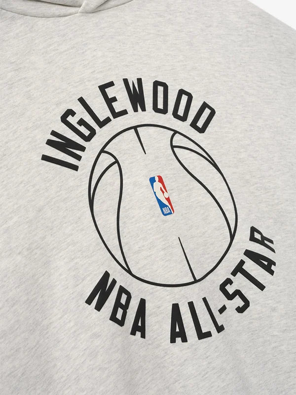 Essentials Inglewood x All Star Weekend Hoodie Hoodie unisex detail view 4 | Dash Racegear — Grey 90s-style fleece hoodie from Essentials Inglewood x All Star Weekend '26, featuring retro logos and comfort.