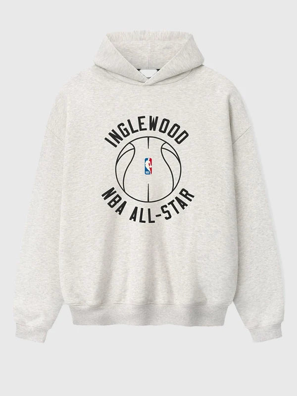 Essentials Inglewood x All Star Weekend Hoodie Hoodie unisex detail view 2 | Dash Racegear — Soft grey fleece hoodie from Essentials Inglewood x All Star Weekend '26, perfect for streetwear and fan pride.