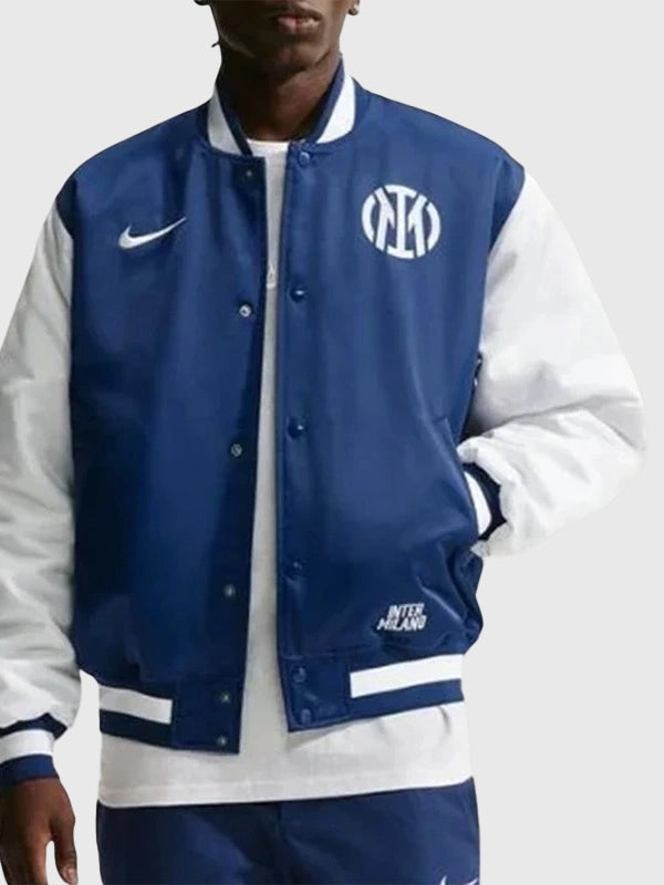 Inter Milan Fanatics Fest NYC 2026 Satin Jacket Jacket unisex detail view 3 | Dash Racegear — 2026 Inter Milan Fanatics Fest NYC Satin Varsity Jacket in Blue with premium comfort and timeless athletic-inspired everyday style.