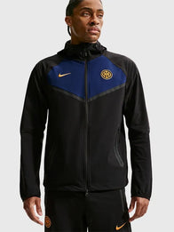 Inter Milan Tech Windrunner Nike Woven Jacket Jacket unisex detail view 4 | Dash Racegear — Nike Inter Milan Tech Windrunner jacket designed for breathable comfort and effortless football-inspired streetwear appeal.