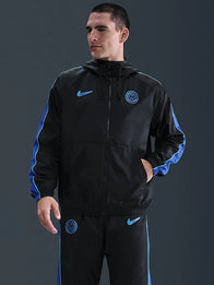 Nike Inter Milan Sport Essentials Track Jacket Jacket unisex detail view 2 | Dash Racegear — Inter Milan Nike hooded jacket in blue and black with lightweight woven construction.