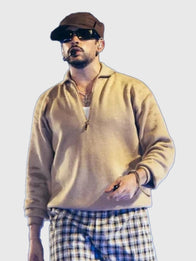 Bad Bunny x J Balvin Final Show Paris 2026 Jacket Jacket unisex detail view 3 | Dash Racegear — Beige quarter-zip jacket inspired by the J Balvin and Bad Bunny Paris 2026 final show.