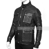 Mens Four Pocket Black Leather Jacket Leather Jacket men detail view 2 | Dash Racegear — Jacob Four Pocket Mens Leather Jacket