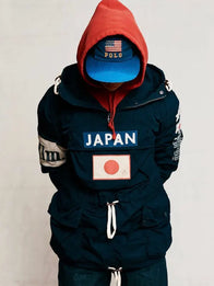 BEAMS x Polo Ralph Lauren Japanorak Blue Jacket Jacket unisex detail view 2 | Dash Racegear — BEAMS x Polo Ralph Lauren Japan Anorak Jacket combines sporty utility with Japanese-inspired fashion details.